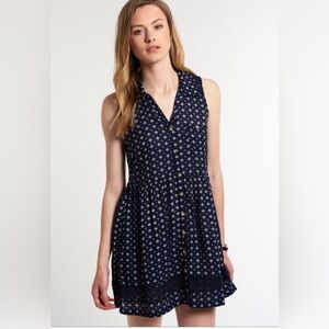 2/$20 - Superdry Navy Blue Rug Lace Sleeveless Summer Dress with White Pattern